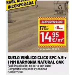 Suelo vinílico click roble natural 4 mm
